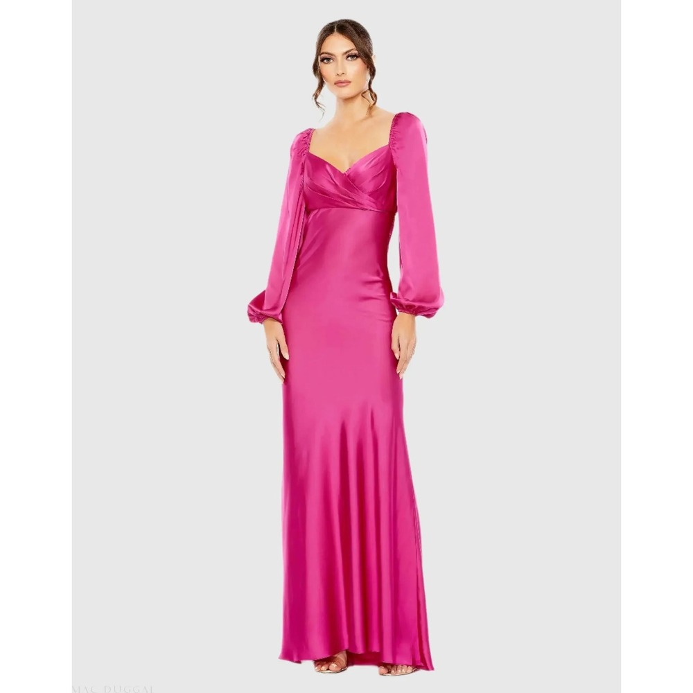 Mac Duggal Satin Pink Evening Gown Long Sleeve Sz 6 New